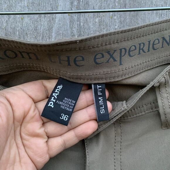 PRANA Pants Mens Sz 36 Brown Stretch Water Repellent Fabric Zip 6 Pocket Outdoor - Picture 10 of 13